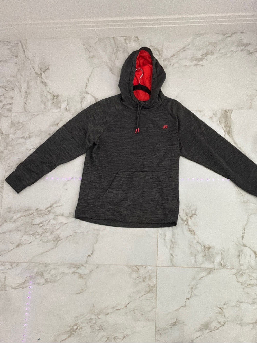 Russell Athletic Dark Gray Hoodie with Red Lining